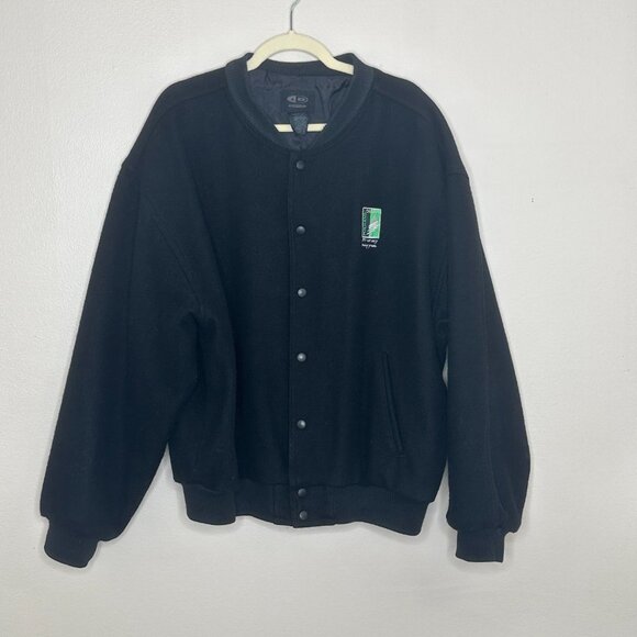 Vintage ID WEAR Men's Black Recycled Wool Blend Varsity-Style Bomber Jacket XL - Picture 8 of 8